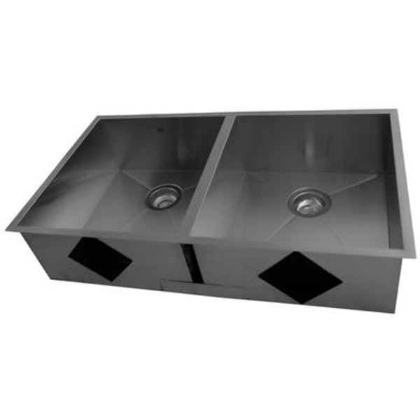 Stainless Steel Undermount Double Bowl Kitchen Sink With Square Contemporary Corners