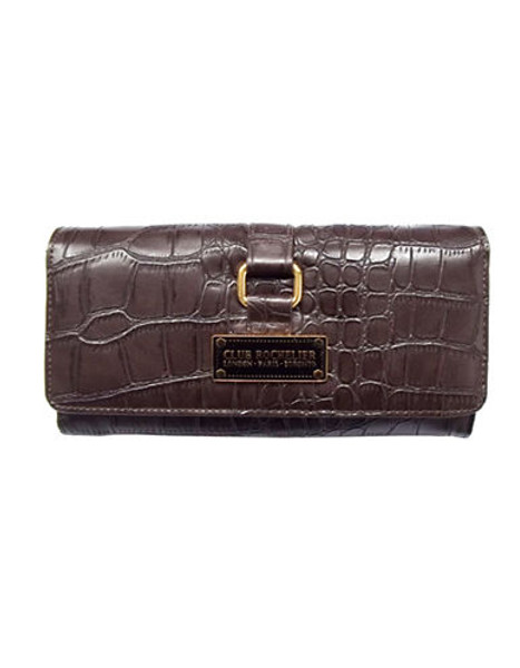 Club Rochelier Forever Collection Clutch Wallet with Removable Checkbook Flap - Brown