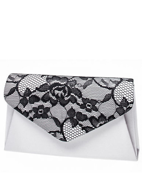 Jessica Mcclintock Satin Envelop Clutch with Lace Flap - Silver