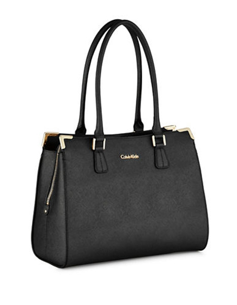 Calvin Klein On My Corner Saffiano Satchel - Black