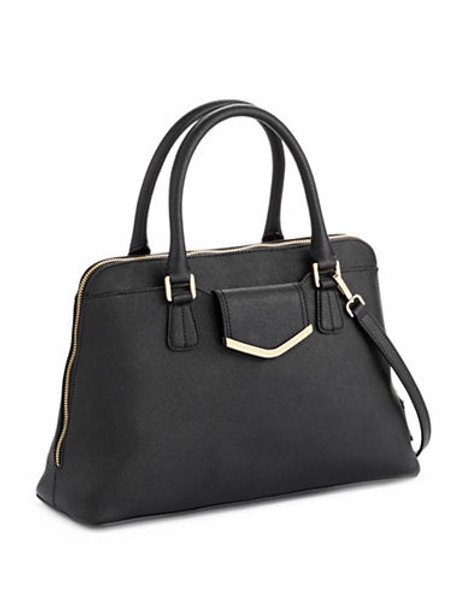 Calvin Klein Saffiano Satchel with Front Tab - Black