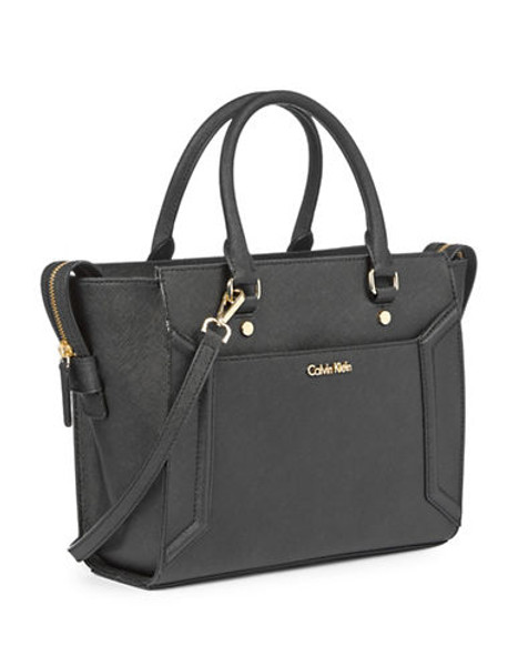 Calvin Klein Saffiano Leather Satchel - Black