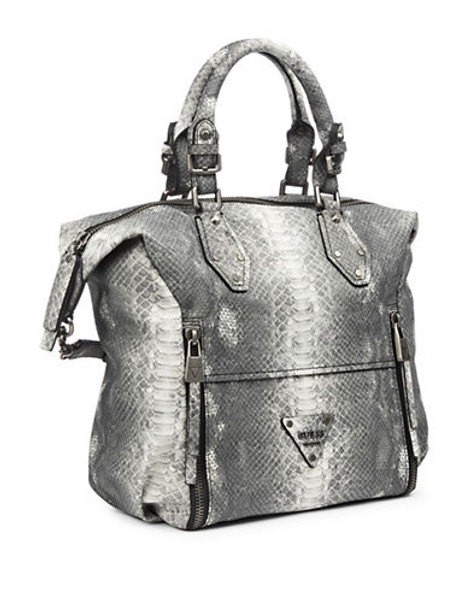 Guess Presley Double Zip Snakeskin Soho Satchel - Slate