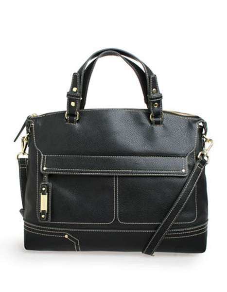 Nine West Hidden Zipper Large Satchel - BLACK