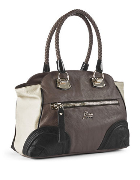 Guess Large Avery Satchel - Taupe Multi
