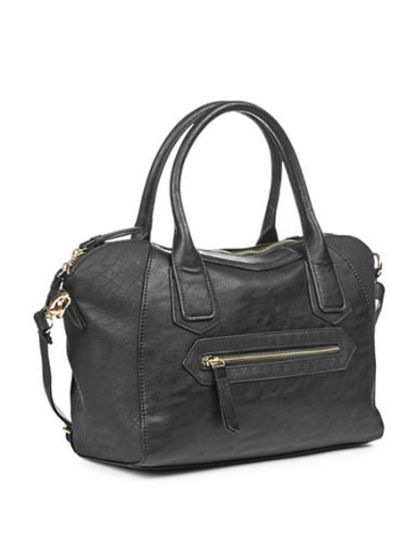 Kensie Textured Faux Leather Satchel - Black