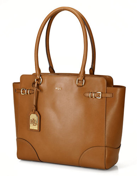 Lauren Ralph Lauren Leather Zip Tote - Beige