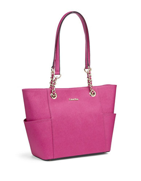 Calvin Klein Key Item Saffiano Leather Tote - Pink