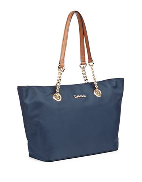 Calvin Klein Nylon Chain Strap Tote - Navy