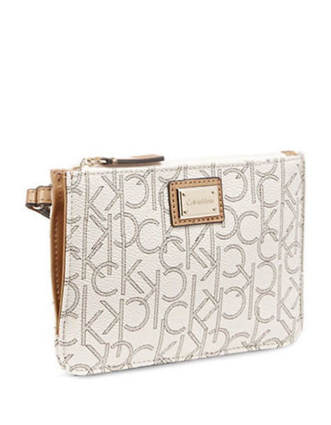 Calvin Klein Monogrammed Zip Wristlet - Almond