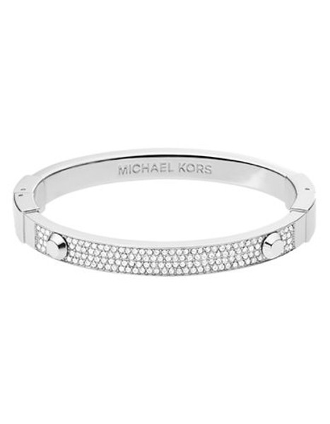 Michael Kors Silver Tone Hinge Bangle With Clear Pave And Astor Studs - SILVER