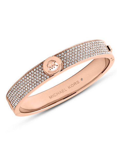 Michael Kors Rose Gold Tone With Clear Pave Mk Fulton Hinge Bangle - Rose Gold