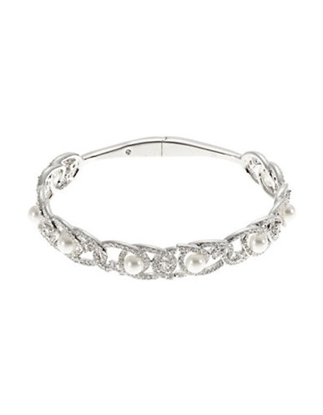 Nadri Nested Pearl and Cubic Zirconia Bangle - Silver