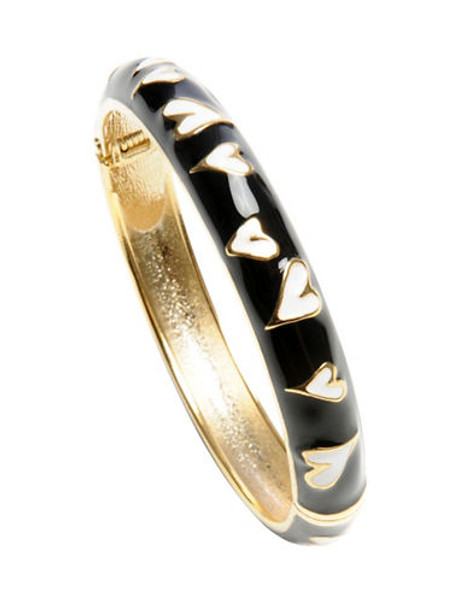 Betsey Johnson Black and White Heart Skinny Bangle Bracelet - Black