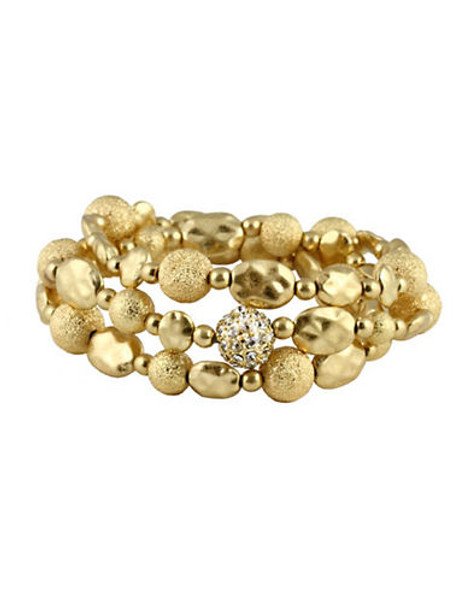 Expression 3 Pack Stretch Bracelets With Pave Ball - Gold