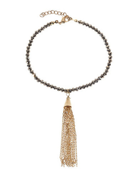 Expression Faceted Bead Bracelet with Tassel - Dark Grey