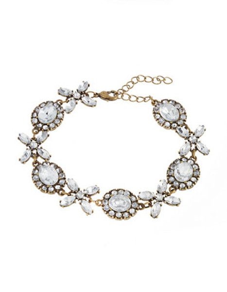 Expression Round Faceted Stone With 4 Petal Flower Bracelet - Gold