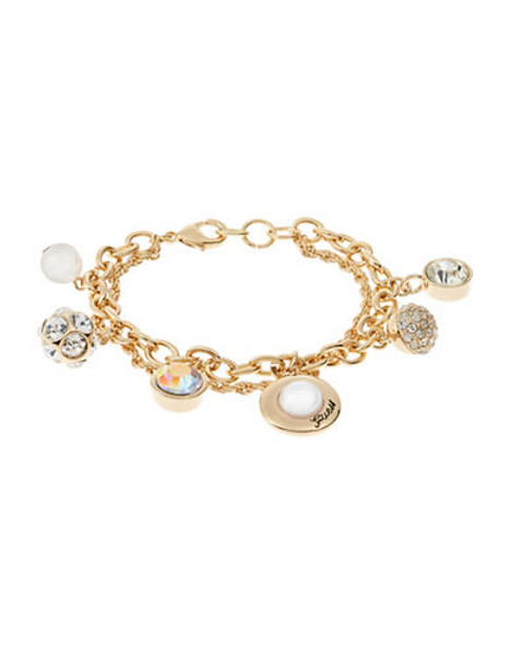 Guess Faux Pearl and Fireball Charm Bracelet - Gold