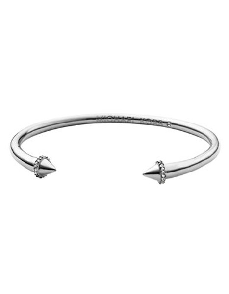 Michael Kors Silver Tone Clear Pave Arrow Detail Open Cuff - Silver