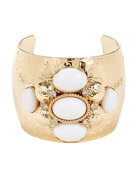 R.J. Graziano Large Gold Cuff with Pearls - White