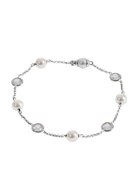 Nadri Pearl And Crystal Station Bracelet - Silver