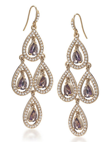 Carolee Simply Amethyst Teardrop Chandelier Pierced Earrings Gold Tone Crystal Chandelier Earring - Purple