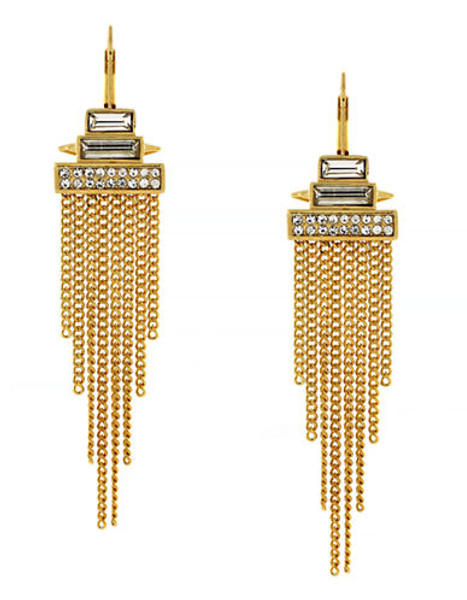 Vince Camuto Glam Punk Gold Plated Base Metal Glass Stone And Fringe Lever Back Earring - Gold