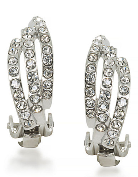 Carolee Rhea Silver Three Row Clip On Earrings Silver Tone Crystal Clip On Earring - Silver