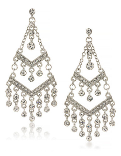 Carolee Deco Nights Dramatic Chandelier Pierced Earrings Silver Tone Crystal Chandelier Earring - Silver