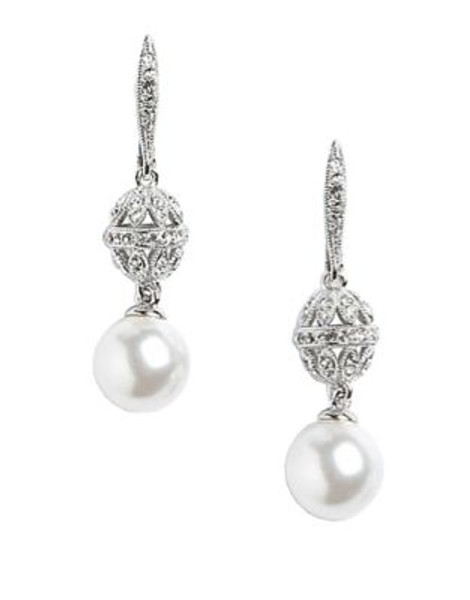 Nadri Pearl And Crystal Pave Drop Earrings - WHITE