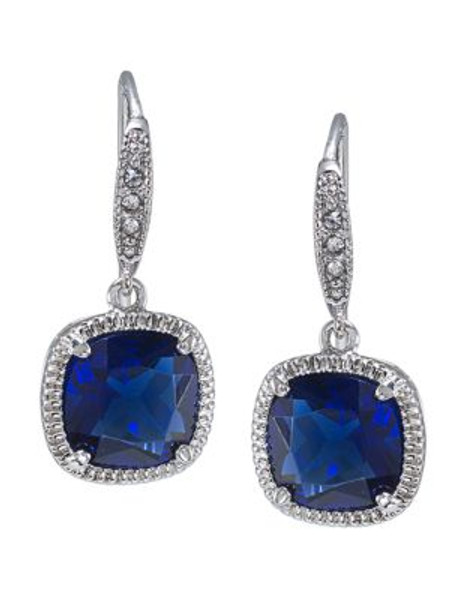 Carolee Uptown Girl Sapphire Crystal Cushion Drop Pierced Earrings - BLUE