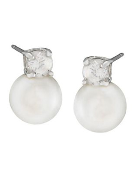 Lauren Ralph Lauren 8mm Pearl With Cubic Zirconia Accent Earrings - WHITE