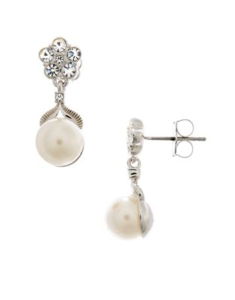 Nadri Pearl and Flower Drop Earring - RHODIUM