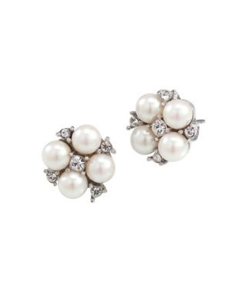 Carolee Floral Motif Pearl And Crystal Stud Pierced Earrings - WHITE