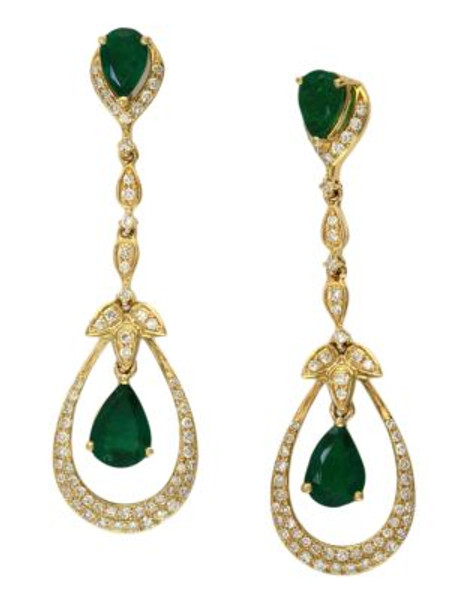 Effy 14K Yellow Gold Diamond And Emerald Earrings - EMERALD