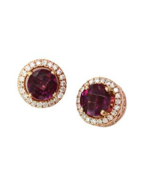 Effy 14K Rose Gold Diamond And Rhodolite Earrings - DARK RED