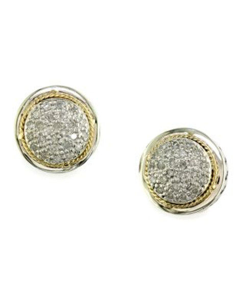 Effy Sterling Silver 18K Yellow Gold And Pave Diamond Circle Earrings - SILVER