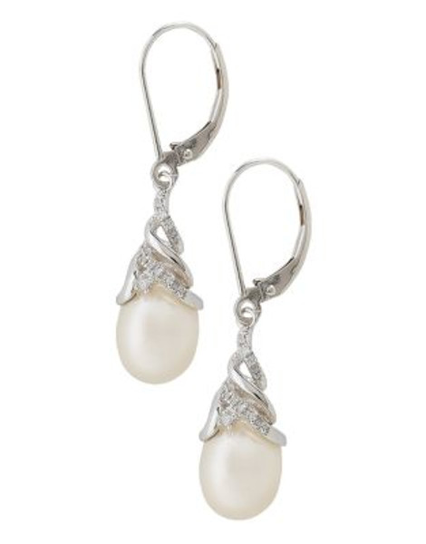 Fine Jewellery 10K White Gold Diamond And 10mm Pearl Earrings - WHITE GOLD