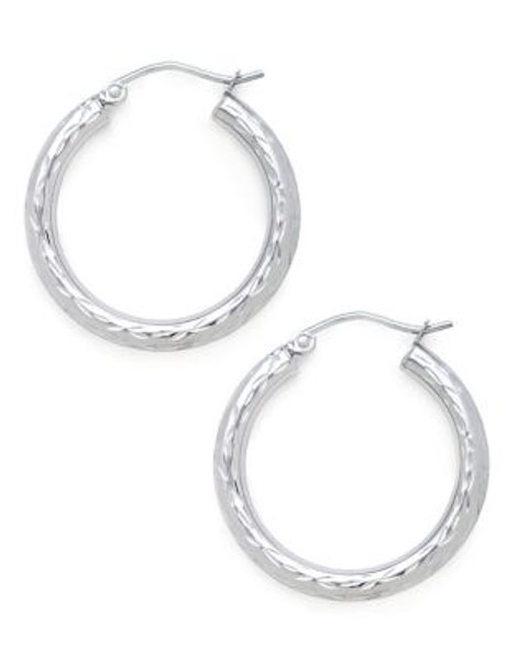 Fine Jewellery 14K White Gold Diamond Cut Hollow Tube Hoop Earrings - WHITE GOLD