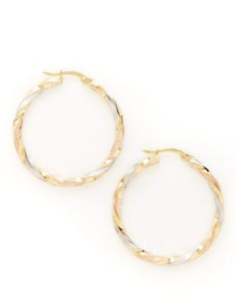 Fine Jewellery 14K Tri Colour Gold Twist Tube Hoop Earrings - TRI COLOUR GOLD