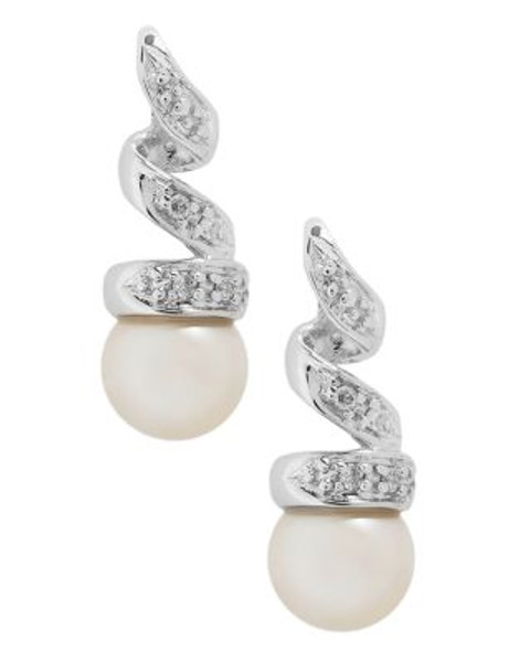 Fine Jewellery 10K White Gold Diamond And Halfdrill Pearl Earrings - PEARL
