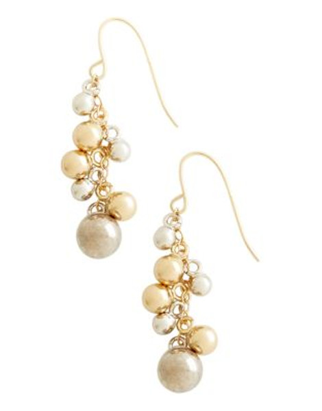 Fine Jewellery 14K Yellow And White Gold Multi Bead Drop Earrings - TWO TONE COLOUR