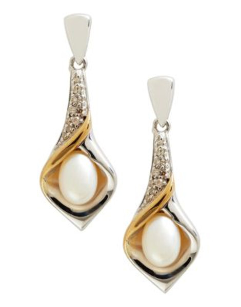 Fine Jewellery Sterling Silver 14K Yellow Gold Diamond And 6 to 4mm Pearl Earrings - GOLD/SILVER