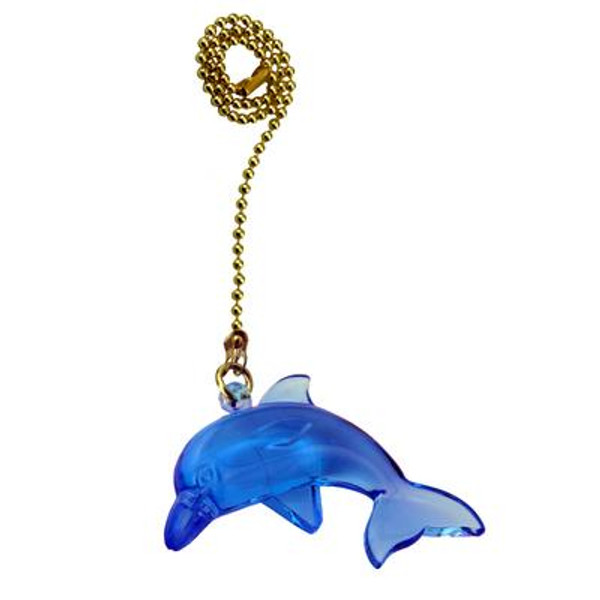 Blue Dolphin Pullchain with 12 Inch (30.5 cm) Brass Beaded Chain