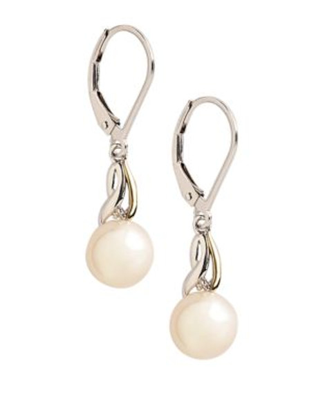 Fine Jewellery Sterling Silver 14K Yellow Gold Diamond And 8mm Pearl Earrings - PEARL