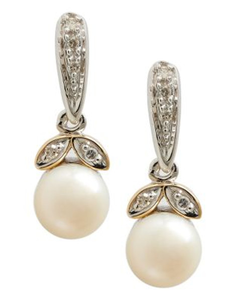 Fine Jewellery 14K Yellow Gold Diamond And 6mm Pearl Earrings - PEARL