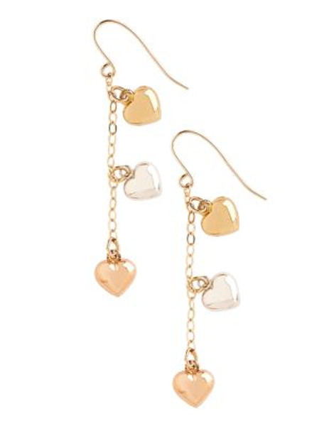 Fine Jewellery 14K Tri Colour Heart Drop Earrings - TRI COLOUR