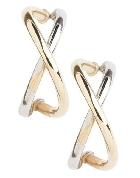 Fine Jewellery 14K Yellow And White Gold Double Hoop Earrings - TWO TONE COLOUR