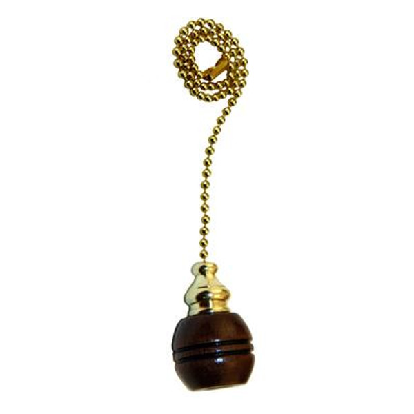 Dark Wood Ball-shaped Pullchain with 12 Inch (30.5 cm) Brass Beaded Chain
