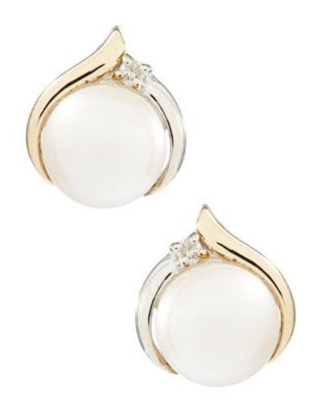 Fine Jewellery 14K Yellow Gold and Sterling Silver Pearl Diamond Earrings - PEARL